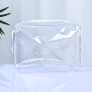 Sac cosmétique transparent en PVC de style simple avec fermeture éclair et logo personnalisé, grands sacs, prix de gros pour les lycées - Product Image 1
