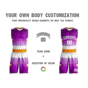 Custom Sublimated Basketball Uniforms Teamname Purple <b>White</b> Orange Geometric Pattern Moisture Wicking Athletic Fit Unisex - Product Image 3
