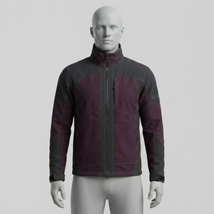 <b>Men</b> Burgundy Gray Color Block Windbreaker <b>Jacket</b> Stand Collar Full Zip Outdoor <b>Utility</b> Sports <b>Jacket</b> - Product Image 1