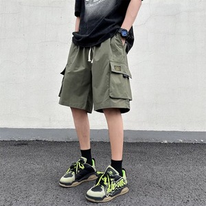 Pantalones Cortos Cargo de Algodón para Hombre, Ligeros, Transpirables, de Color Sólido, con Cordón en la Cintura y Bolsillos con Cremallera, Pantalones Cortos Casuales de Verano - Product Image 1