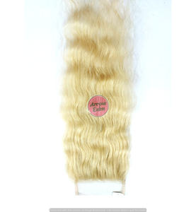 Closure en dentelle 4x4 5x5 en cheveux humains vierges indiens Remy, blond 613 bouclé, avec raie, blanchi et traité - Product Image 2