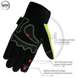 High Visibility Yellow Mechanics Work Gloves Black Synthetic <b>Leather</b> Reinforced Palm Touch Screen Reflective <b>Strip</b> Hand Gloves - Product Image 2