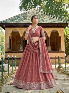 Lehenga Choli rose pour femmes avec dupatta, robe de mariage indienne traditionnelle, coupe régulière, extensible - Product Image 4