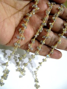 Chaîne de chapelet en labradorite naturelle, perles rondes facettées de 3 mm, en grappe suspendue, enroulée sur fil - Product Image 3