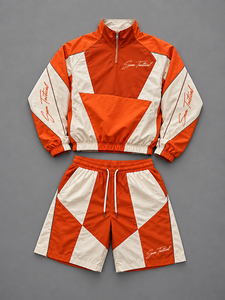 Conjunto Deportivo Sam Tactical para Hombre, Color Naranja y Blanco, Chaqueta con Cierre de Media Cremallera y Pantalones Cortos, Secado Rápido, Ropa Deportiva de Verano, Precio al por Mayor - Product Image 6