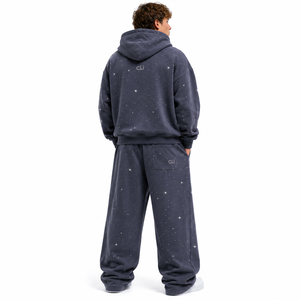 Conjuntos de sudaderas extragrandes con pedrería brillante de alta calidad, pantalones de chándal holgados, ropa de estilo urbano de algodón grueso personalizada - Product Image 3