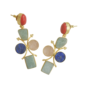 Boucles d'oreilles pendantes de luxe modernes plaquées or avec pierres multiples, cadeau chrétien, bijoux semi-précieux pour femmes, vente en gros - Product Image 4