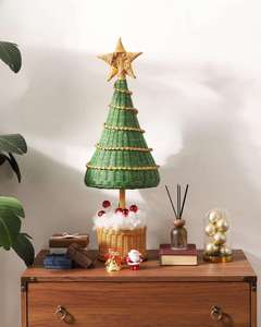 Rattan Decorate <b>Christmas</b> <b>Tree</b> With Star Topper And Round Basket Base Eco Friendly Woven Holiday <b>Tabletop</b> - Product Image 2