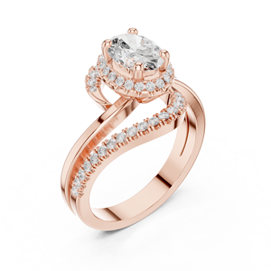 Anillo de compromiso de moissanita con corte ovalado D Color VVS1, banda pavé halo bypass, chapado en oro rosa sobre plata, conjunto nupcial para mujer - Product Image 4