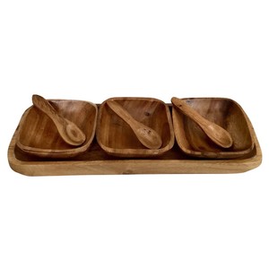 Ensemble de bols à condiments en bois d'acacia naturel fait main avec cuillères de service et plateau rectangulaire, vaisselle écologique - Product Image 6