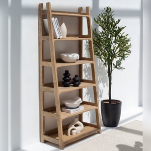 Librería Escalera Vandana Merino Vesta de Madera de Mango, Mueble de Almacenamiento Moderno de Madera Sólida - Product Image 1