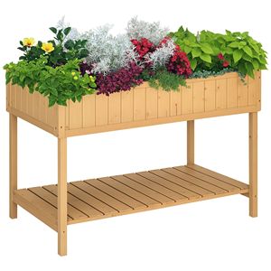 Jardinera Elevada de Madera de 43x18x30 Pulgadas con 8 Bolsillos y Estante para Cultivar Hierbas, Vegetales y Flores - Product Image 1