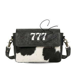 <b>Black</b> Hair On Hide Cowhide Crossbody <b>Bag</b> Tooled Leather Western Sling Purse Vintage <b>Mini</b> Handbag Women - Product Image 2
