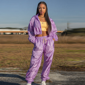 Stand Collar Crop Windbreaker Tracksuit Women Custom Nylon Spandex Rain <b>Pants</b> Waterproof Crop Jacket Windbreaker Tracksuit Women - Product Image 3