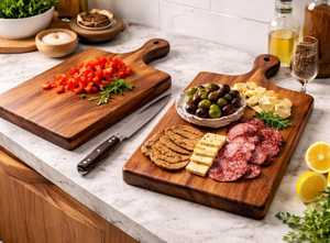 เขียงไม้กระถินณรงค์คุณภาพพรีเมียม พร้อมหูจับ เป็นมิตรกับสิ่งแวดล้อม ทนทาน หนา 2.0 ซม. สำหรับเสิร์ฟอาหารและชีส - Product Image 2