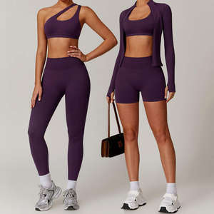 Conjunto Deportivo de 5 Piezas sin Costuras para Hombre: Sujetador Deportivo Asimétrico, Top Corto de Manga Larga, Leggings de Cintura Media, Ecológico, para Entrenamiento - Product Image 1