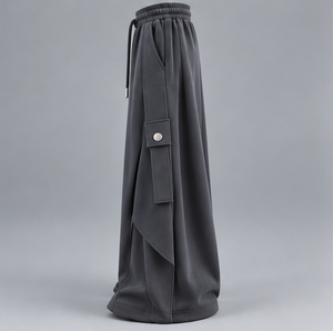 Pantalones Cargo de Pierna Ancha Gris Oscuro para Hombre, Cintura Elástica con Cordón, Bolsillos, Estilo Urbano, Pantalones de Otoño - Product Image 4