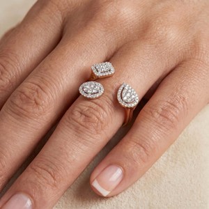 Rose <b>Gold</b> Diamond <b>Cocktail</b> <b>Ring</b> With Pear Cut Geometric Design Women Luxury Jewelry - Product Image 4