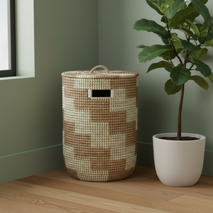 Cheap Durable Seagrass Laundry <b>Basket</b> <b>with</b> <b>Lid</b> Handwoven Organic Storage <b>Basket</b> for Minimalist Home Decor and Use - Product Image 3