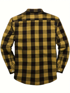 Chemises en flanelle à carreaux à manches longues pour hommes, col classique, boutonnées avec poches à rabat, violet, noir, rouge, noir, jaune, noir - Product Image 2
