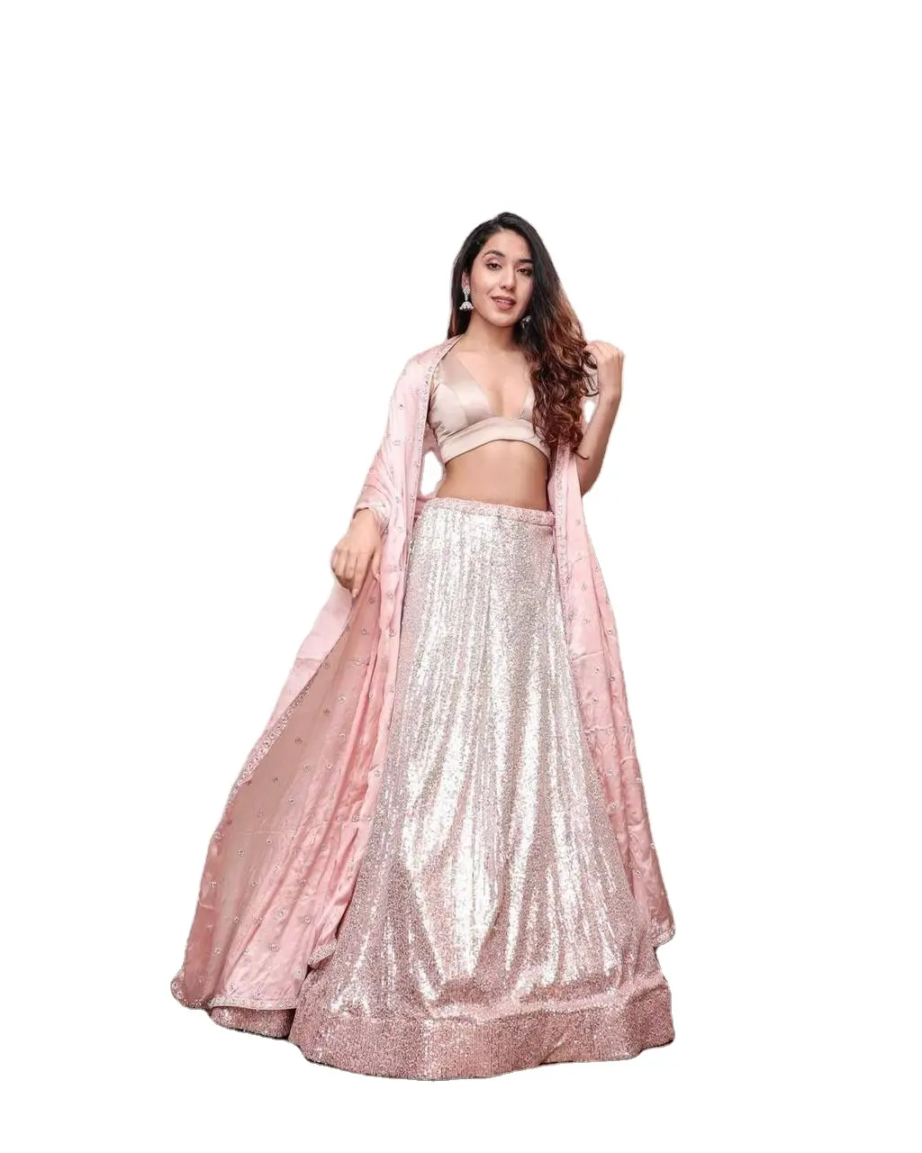 Ağır Crape ipek tasarımcı Lehenga Choli ile dijital baskı parti aşınma ile Dupatta Satin saten Outfit kıyafet toptan