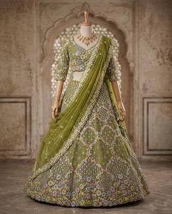 Divyam Creation Lehenga Choli brodé rose en spandex extensible, coupe classique, longueur au sol, tenue de mariage traditionnelle pour femmes, Inde - Product Image 6