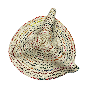 Tapis rond artisanal 100 % laine blanc cassé, coloré, en chindi recyclé, tressé, à tissage plat en spirale, style bohème, pour accent de décoration - Product Image 3