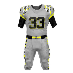 Ensemble d'uniformes de football américain gris, jaune, noir, maillot sublimé 33, short unisexe ajusté, anti-humidité, toutes saisons, personnalisé - Product Image 4