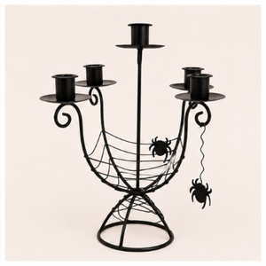Décoration d'Halloween tendance : Porte-bougie en métal noir en forme de toile d'araignée pour centre de table de fête d'ambiance hantée, en promotion - Product Image 5