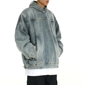 Chaqueta de mezclilla con capucha personalizada para hombre, estilo hip hop, informal, tipo bomber, para hombre - Product Image 5