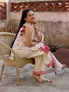 White Cotton Salwar Kameez With Black Embroidery Ankle-Length Traditional Wear For Women India Pakistan Casual Style - Product Image 2