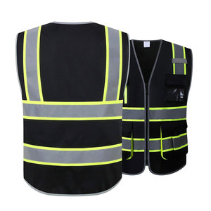 Gilet de sécurité réfléchissant haute visibilité en polyester noir, vêtements de travail avec plusieurs poches, gilet unisexe - Product Image 3