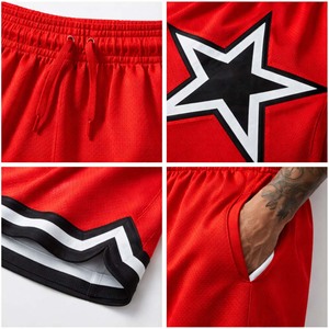 Pantalones Cortos de Baloncesto con Estampado de Estrellas para Hombre, Pantalones Cortos Deportivos Casuales de Malla Roja para Verano - Product Image 3