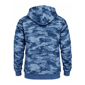 Sweat à capuche en molleton imprimé camouflage bleu denim pour homme, avec poche kangourou et cordon de serrage, style streetwear décontracté - Product Image 2