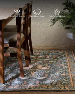 Tapis vintage à motif floral et oiseaux, tapis en polyester fait à la main, antidérapant, résistant aux taches, tapis de sol d'intérieur pour salon, chambre à coucher - Product Image 3