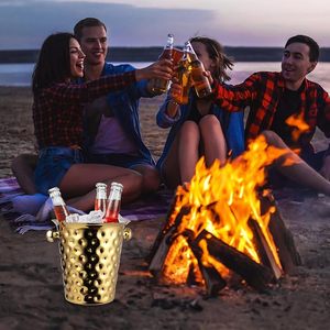 Seau à glace isotherme en acier inoxydable 5L couleur or avec poignées pour refroidissement du vin, accessoires de bar, traiteur, fêtes en extérieur - Product Image 5
