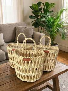 : Square Woven Rattan Nesting <b>Storage</b> <b>Baskets</b> Set <b>with</b> Handles Seagrass <b>Shelf</b> <b>Storage</b> Bins Cabinet Organizer - Macy - Product Image 6