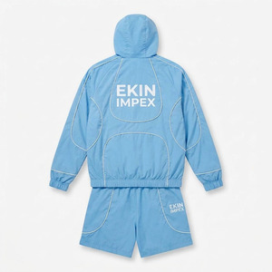 Custom Logo <b>Men's</b> Sky Blue Nylon Windbreaker Tracksuit 2 Piece Set Hooded Zip <b>Jacket</b> and Shorts Streetwear <b>Summer</b> Sportswear - Product Image 2