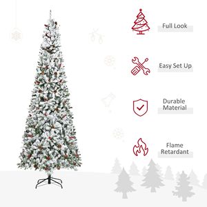 Árbol de Navidad Artificial de 9 Pies con Nieve Artificial, Ramas de Pino Realistas con Piñas y Bayas Rojas, Apertura Automática, Verde - Product Image 6