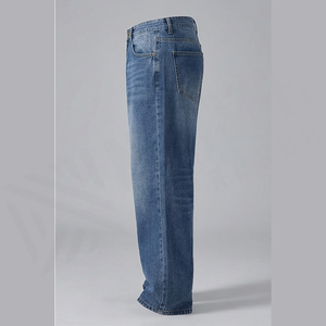 Jean en denim délavé coupe droite taille haute pour homme, coupe ample en coton, style décontracté automne - Product Image 3