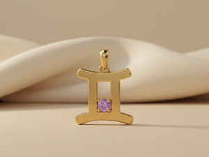 สร้อยคอกล่องเซอร์โคเนียเซอร์โคเนียสีม่วงราศีราศีเมถุนชุบทอง18K ทองเหลืองชุบคริสเตียนที่ทันสมัยออกแบบให้ใช้ได้ทุกวัน - Product Image 2