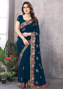 KV Traditional Party Rayon Unstitched Georgette Blouse Material Embroidered Saree Wrinkle-Free Reversible Quick-Dry - Product Image 5