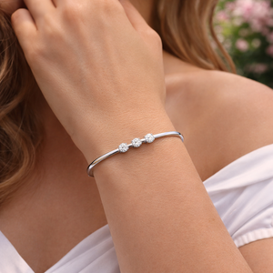 Elegant Three Diamond <b>Bangle</b> <b>Bracelet</b> | 14K White Gold Real Round Diamond <b>Bracelet</b> for Women Luxury Fine Jewelry Gift Collection - Product Image 1