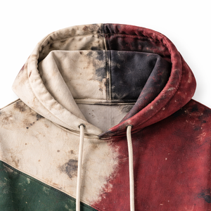 Sweat à capuche oversize zippé en molleton 100 % coton, imprimé numérique, effet vieilli, blocs de couleur, délavé à l'acide, style streetwear pour homme - Product Image 3