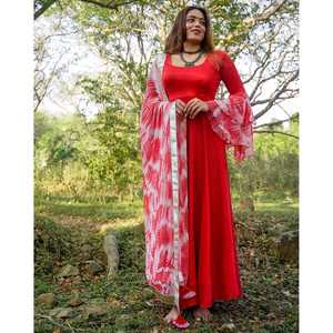 Ensemble de costume tie-dye en coton et mousseline de soie rouge pour femme - Taille XS - Product Image 5