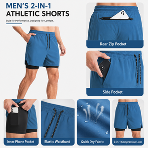 Custom <b>Men's</b> Casual 2 1 Quick Dry Gym Running <b>Shorts</b> Lightweight Breathable Athletic Training <b>Zip</b> <b>Pockets</b> Digital Fitness - Product Image 4