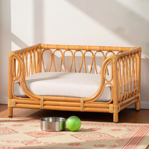 Eco friendly bed for pets hand-weave rattan webbing pet sofa beds comfort cat nest with lowered entry - Product Image 6