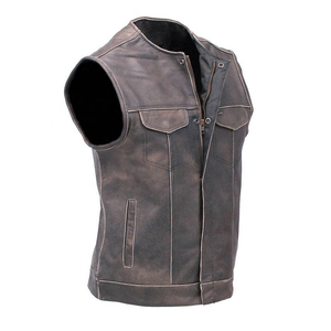 <b>Men's</b> Winter Motorcycle Breathable Premium Quality <b>Leather</b> Sleeveless <b>Vest</b> for Motocross Biker Riders - Product Image 2