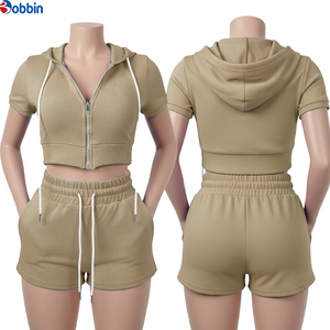 Conjunto Deportivo Casual de 2 Piezas para Mujer, Top Corto con Capucha y Pantalones Cortos, Color Morado, Manga Corta, Transpirable, Tendencia Actual - Product Image 6