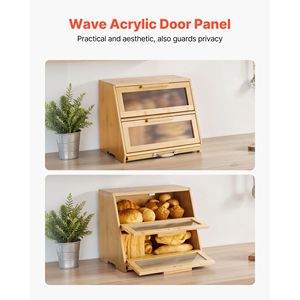 Contenitore per Pane in Bambù a Doppio Strato Homema, Grande Capacità, Portapane da Cucina in Legno Stile Rustico - Product Image 5
